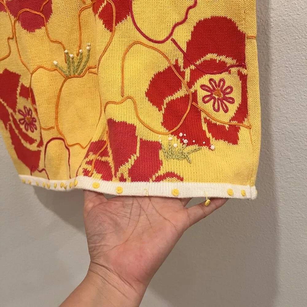 Susan Bristol Vintage Sweater Floral Bouquet Short Sleeve Size M Preppy Academia - Picture 6 of 8